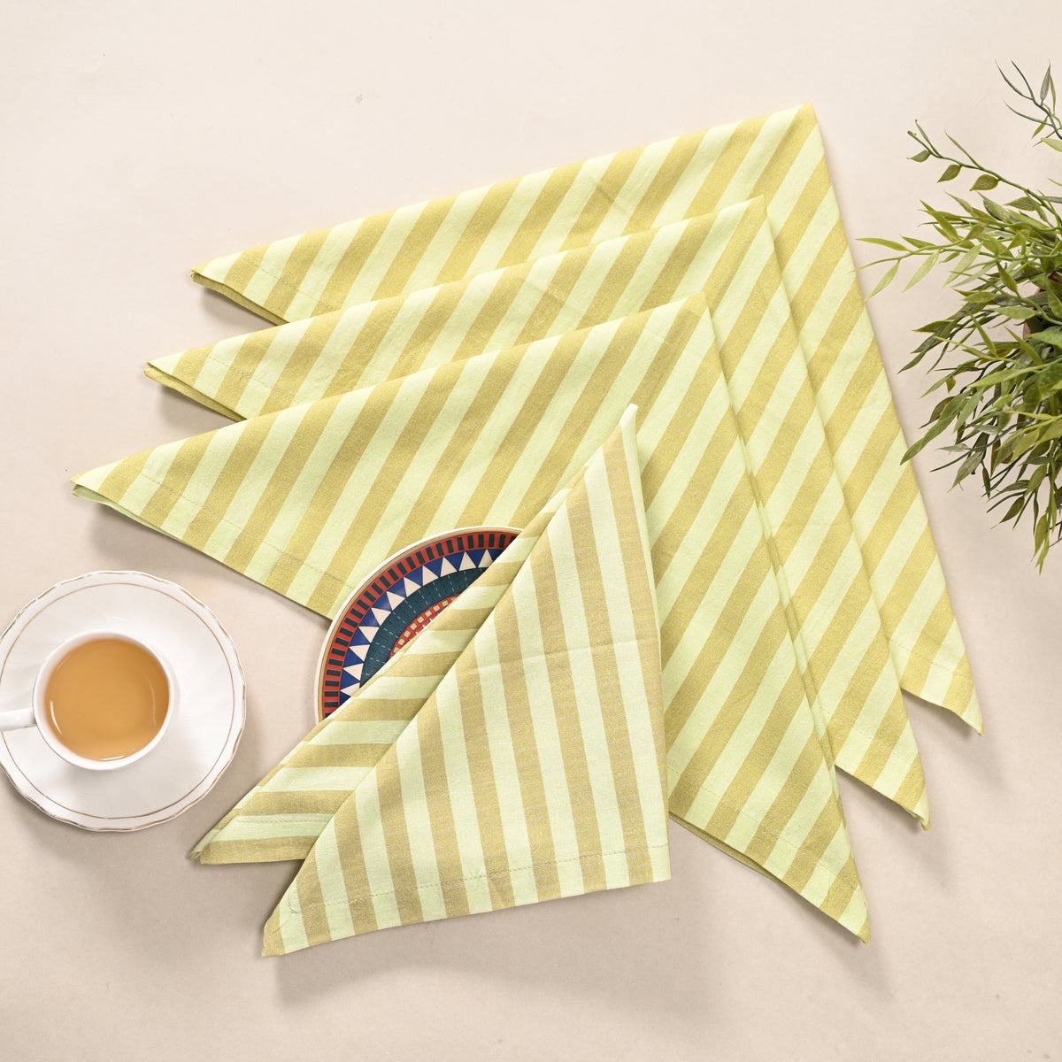 Sunshine Stripe Cotton Table Napkins – Yellow | Set of 4 & 8 | 18 × 18 Inches