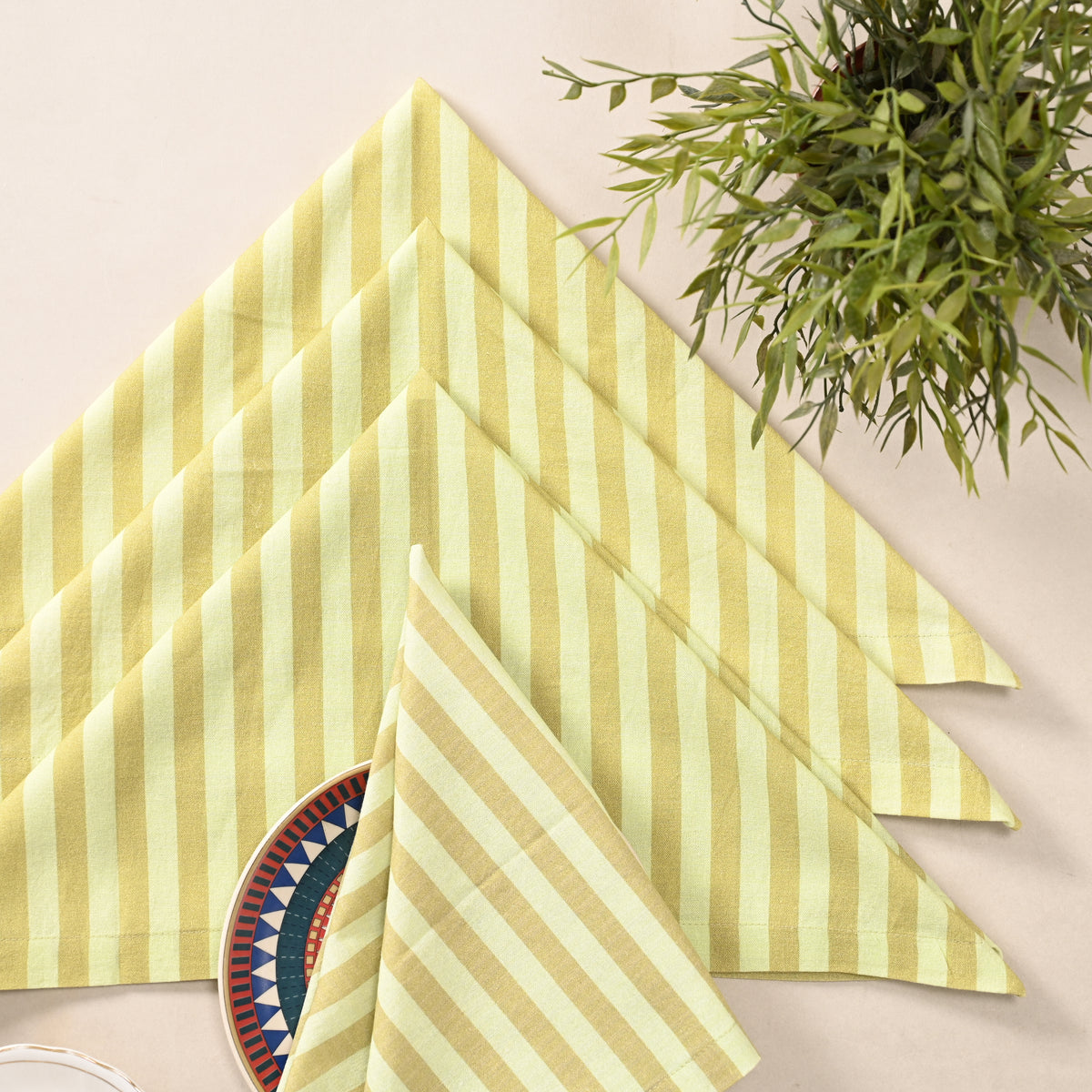 Sunshine Stripe Cotton Table Napkins – Yellow | Set of 4 & 8 | 18 × 18 Inches