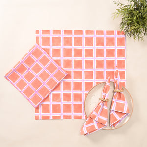 Coral Check Cotton Napkins – Peach & Lilac