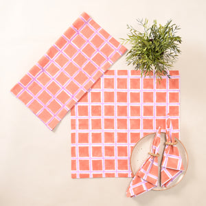 Coral Check Cotton Napkins – Peach & Lilac