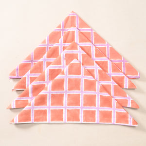 Coral Check Cotton Napkins – Peach & Lilac