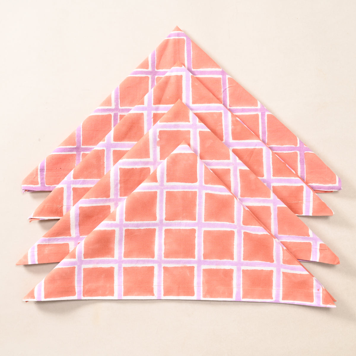 Coral Check Cotton Napkins – Peach & Lilac