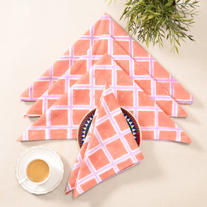 Coral Check Cotton Napkins – Peach & Lilac