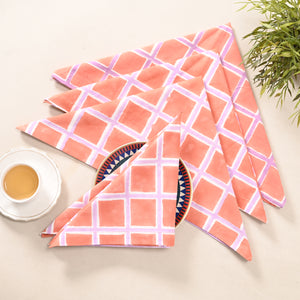 Coral Check Cotton Napkins – Peach & Lilac