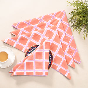 Coral Check Cotton Napkins – Peach & Lilac