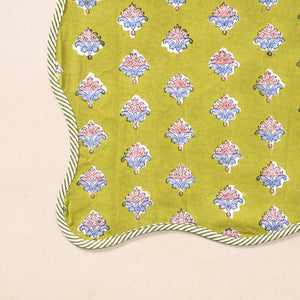 Marigold Bloom Scalloped Cotton Napkins – Olive Green