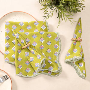 Marigold Bloom Scalloped Cotton Napkins – Olive Green