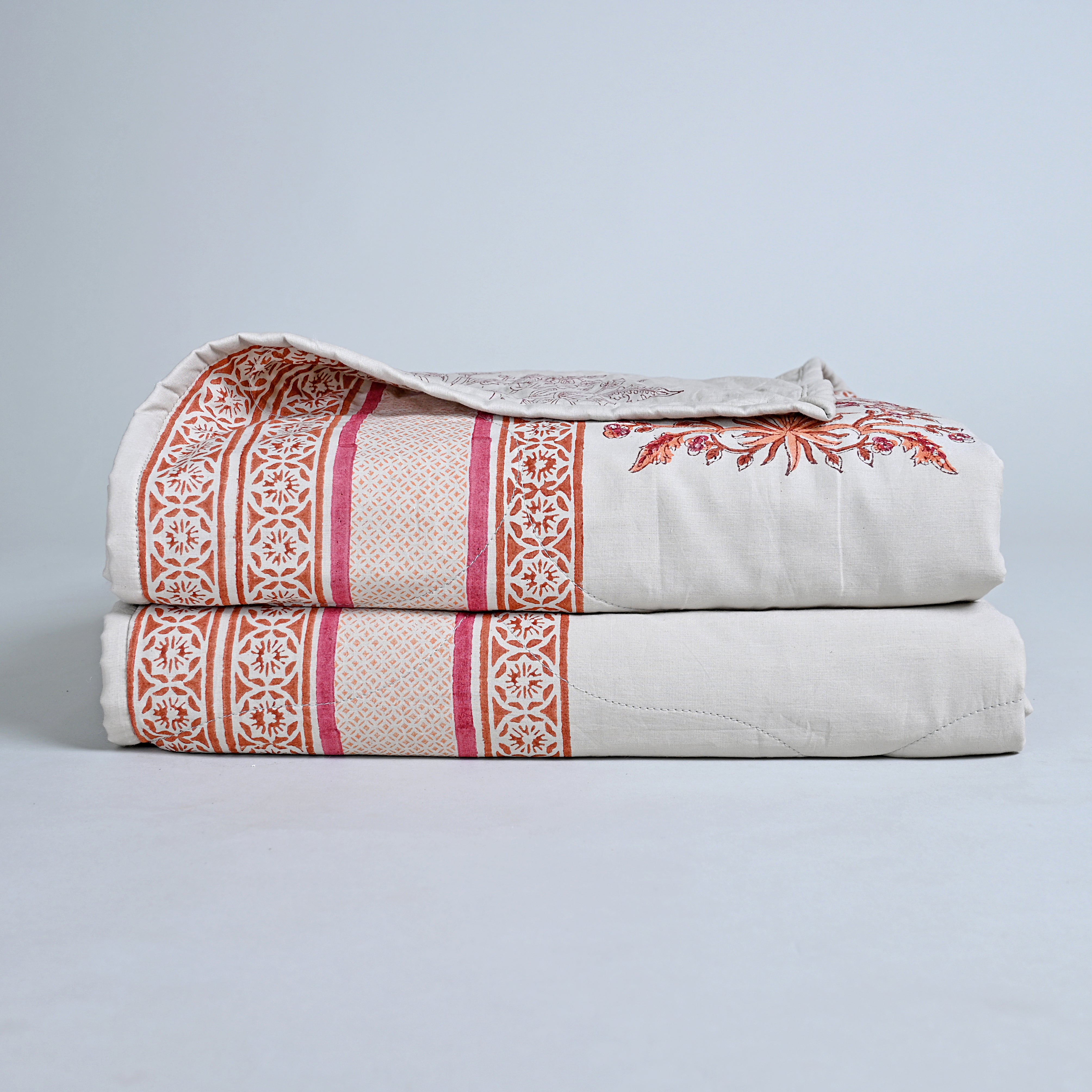 Linen Buta Lightwight Flannel Filled, Soft Summer Blanket/ Dohar