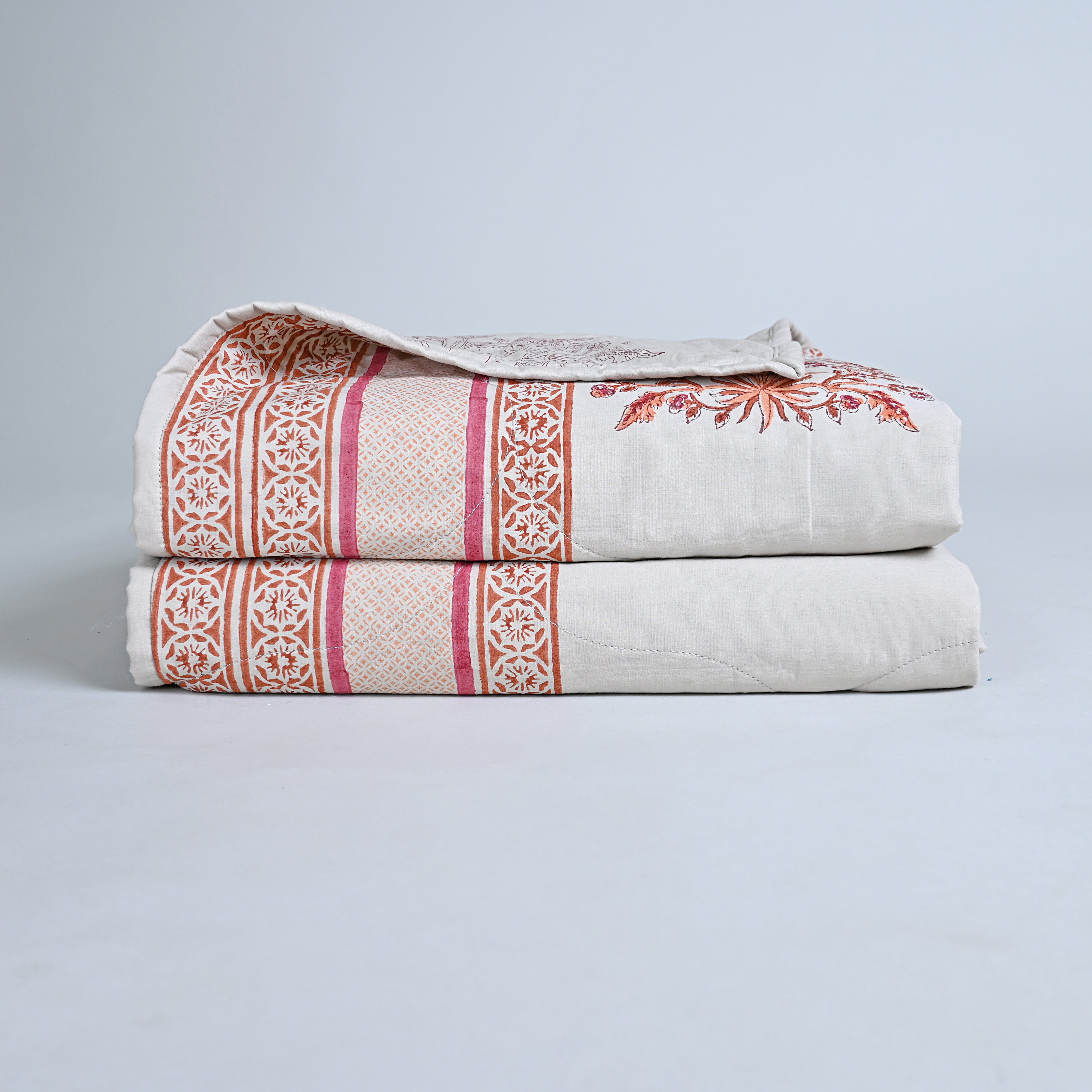 Linen Buta Lightwight Flannel Filled, Soft Summer Blanket/ Dohar