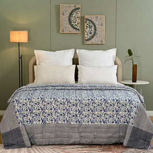 Anjuman Blue Block Printed Reversible Quilt