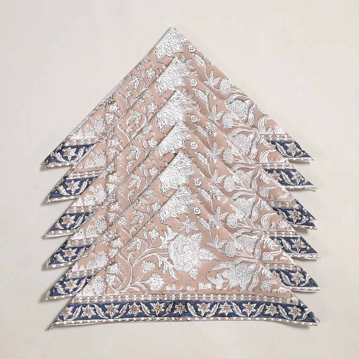 Flo Block Printed Napkin 6 Pc Set (Taupe)