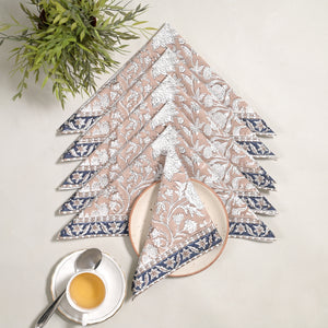 Flo Block Printed Napkin 6 Pc Set (Taupe)