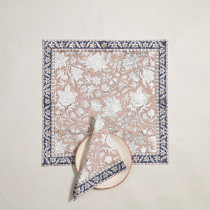 Flo Block Printed Napkin 6 Pc Set (Taupe)