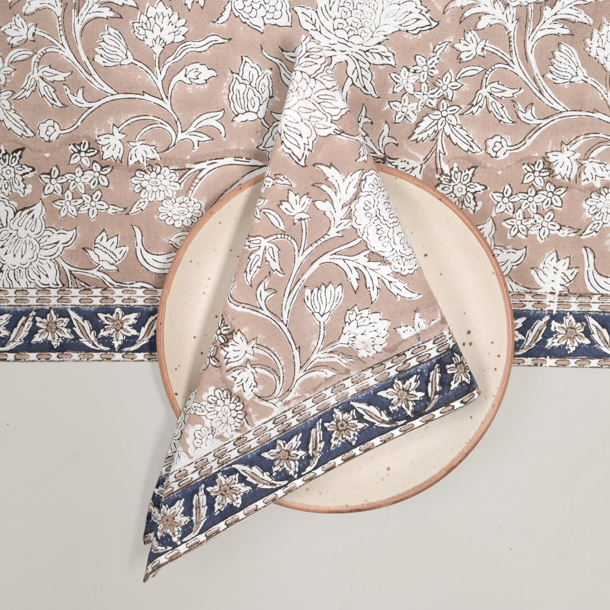 Flo Block Printed Napkin 6 Pc Set (Taupe)