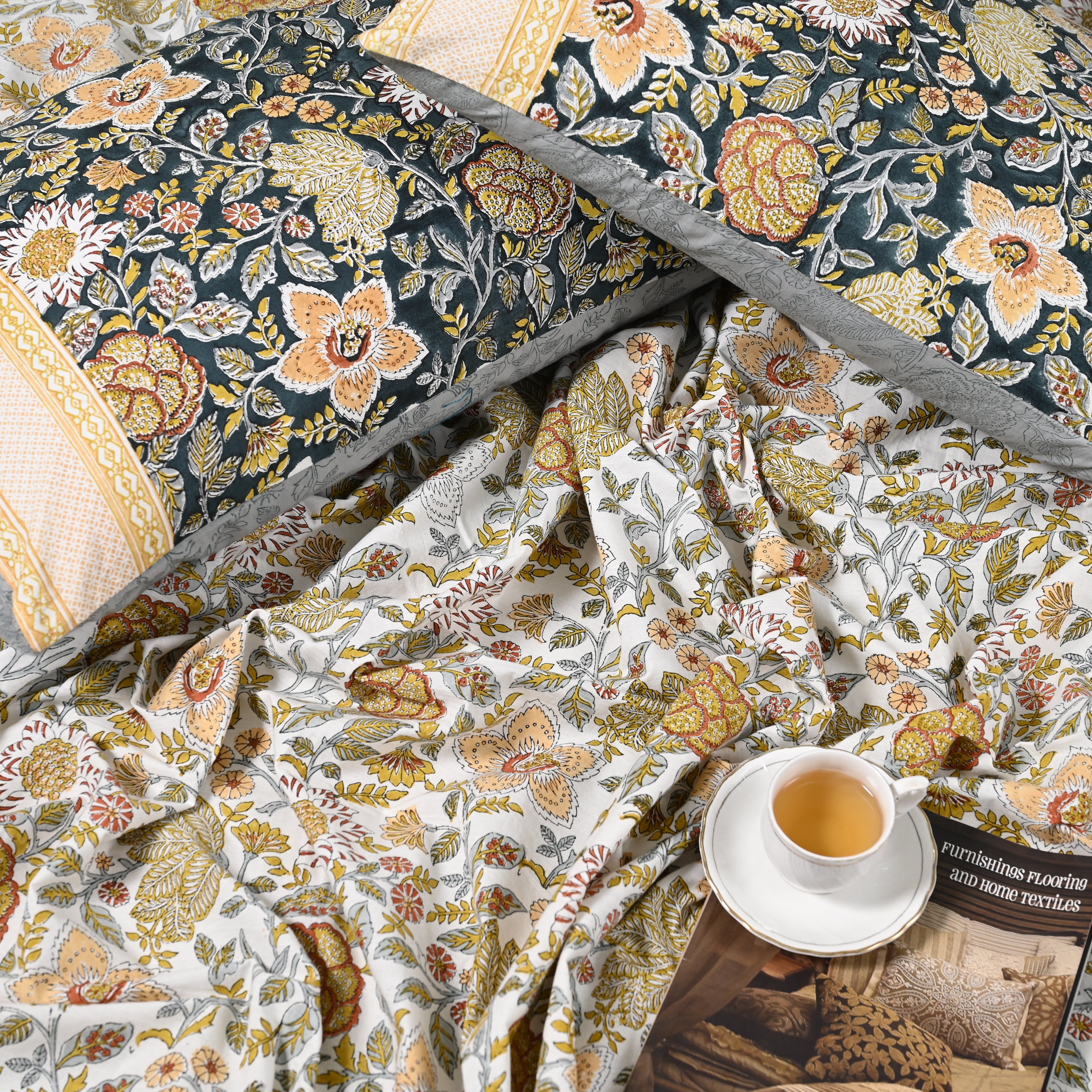 Floral Fantasy Block Printed Bed Sheet