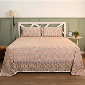 Splendour King Size Block Printed Cotton Bed Sheet Set