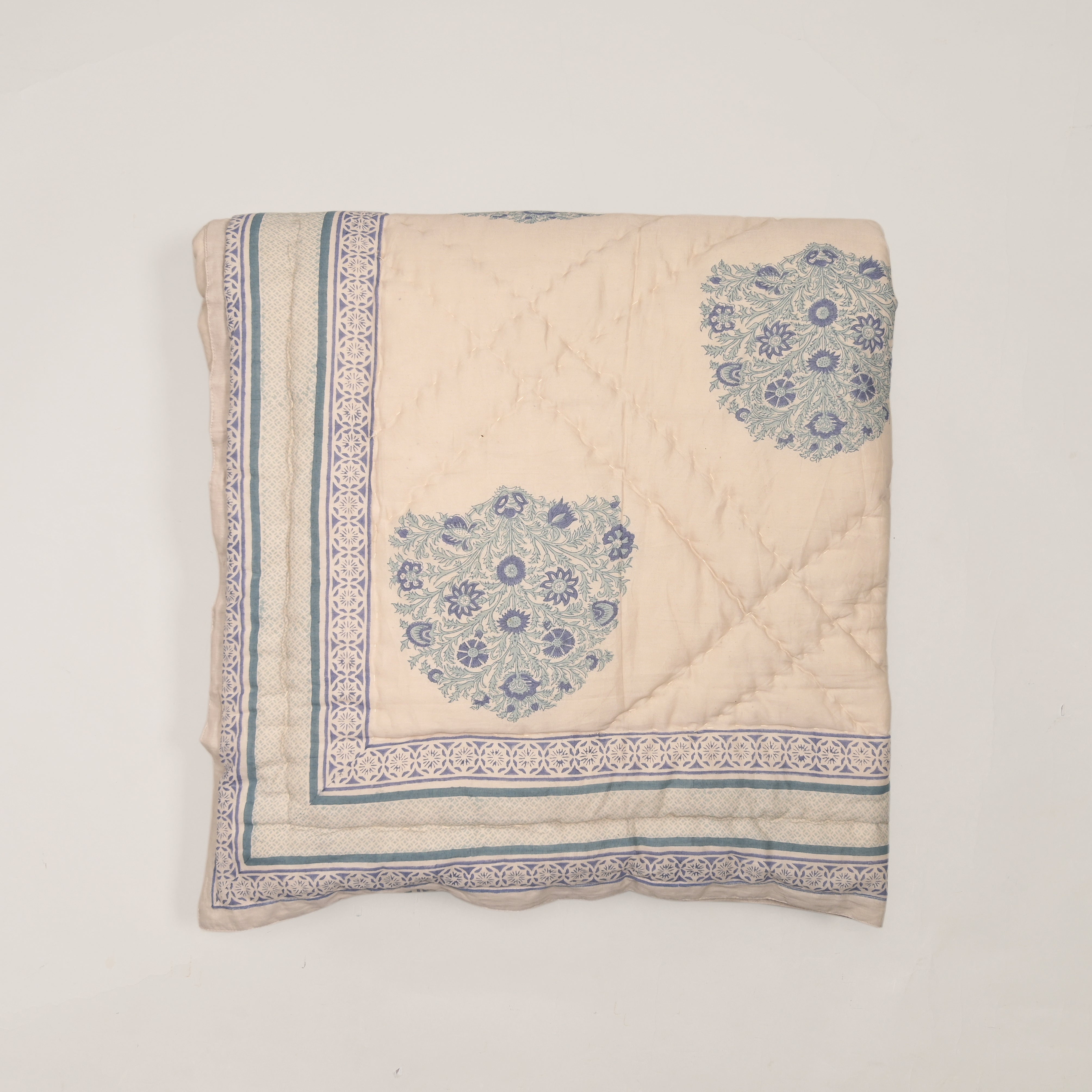 Linen Buta Block Printed Reversible Quilt