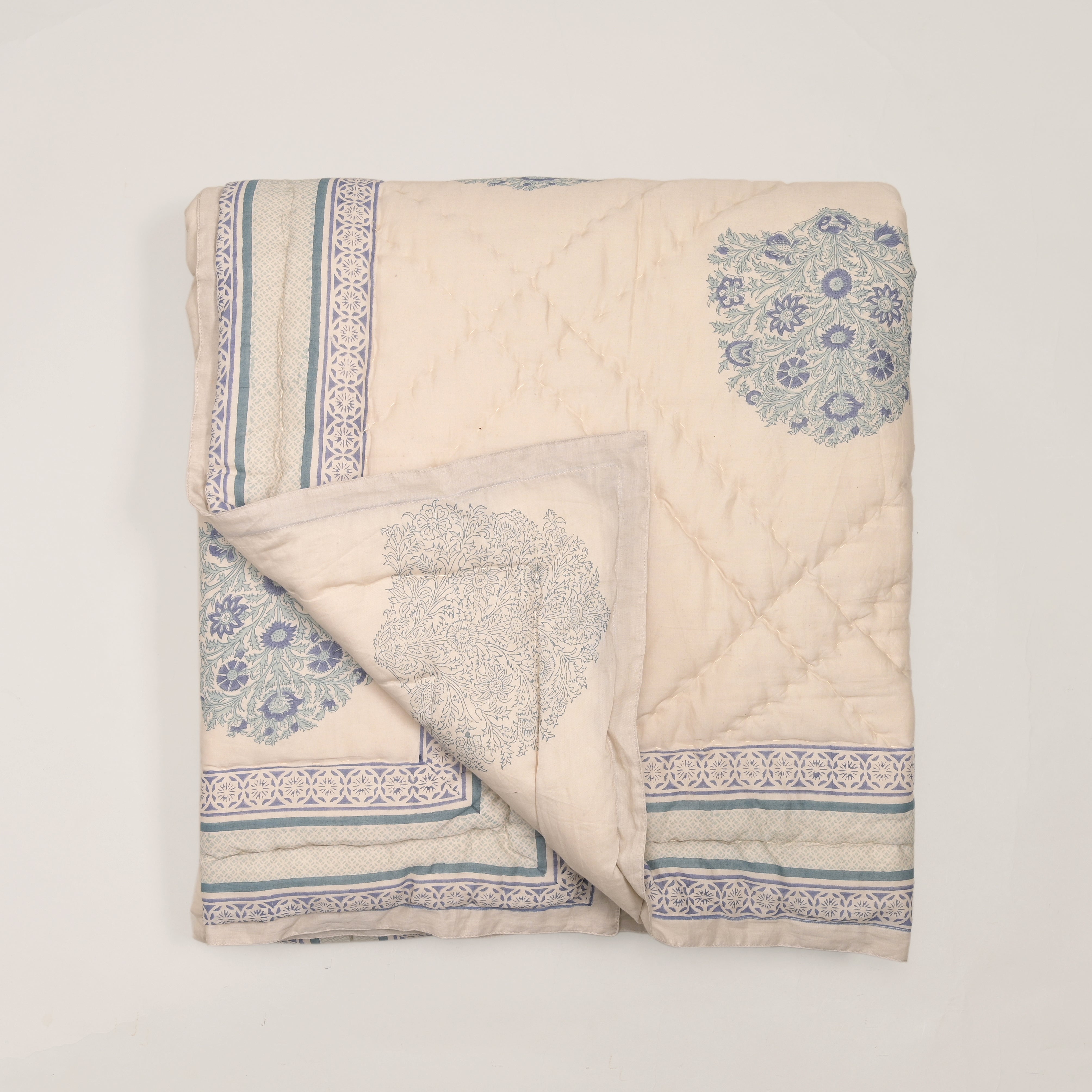 Linen Buta Block Printed Reversible Quilt
