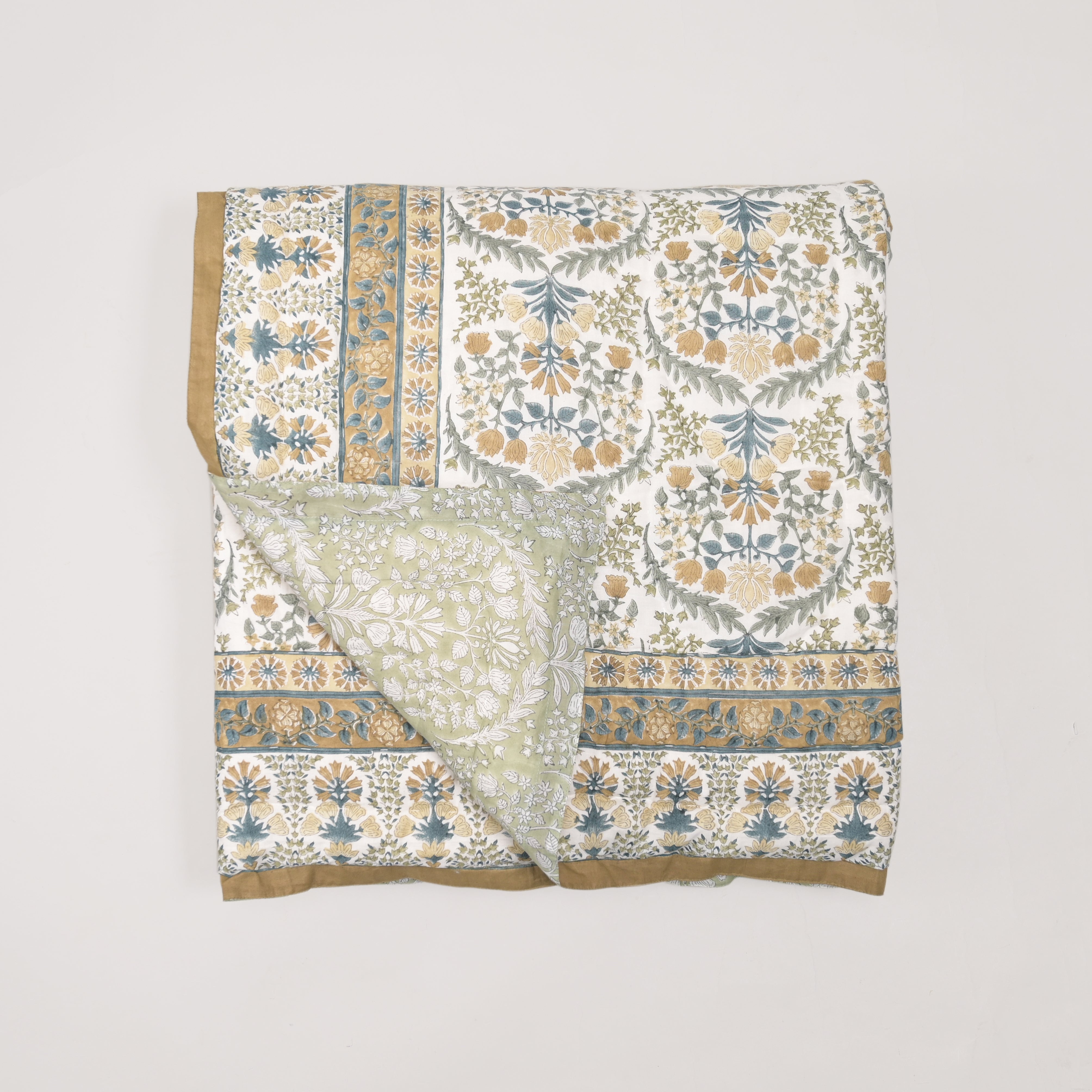 Florentina Tan Block Printed Reversible Quilt