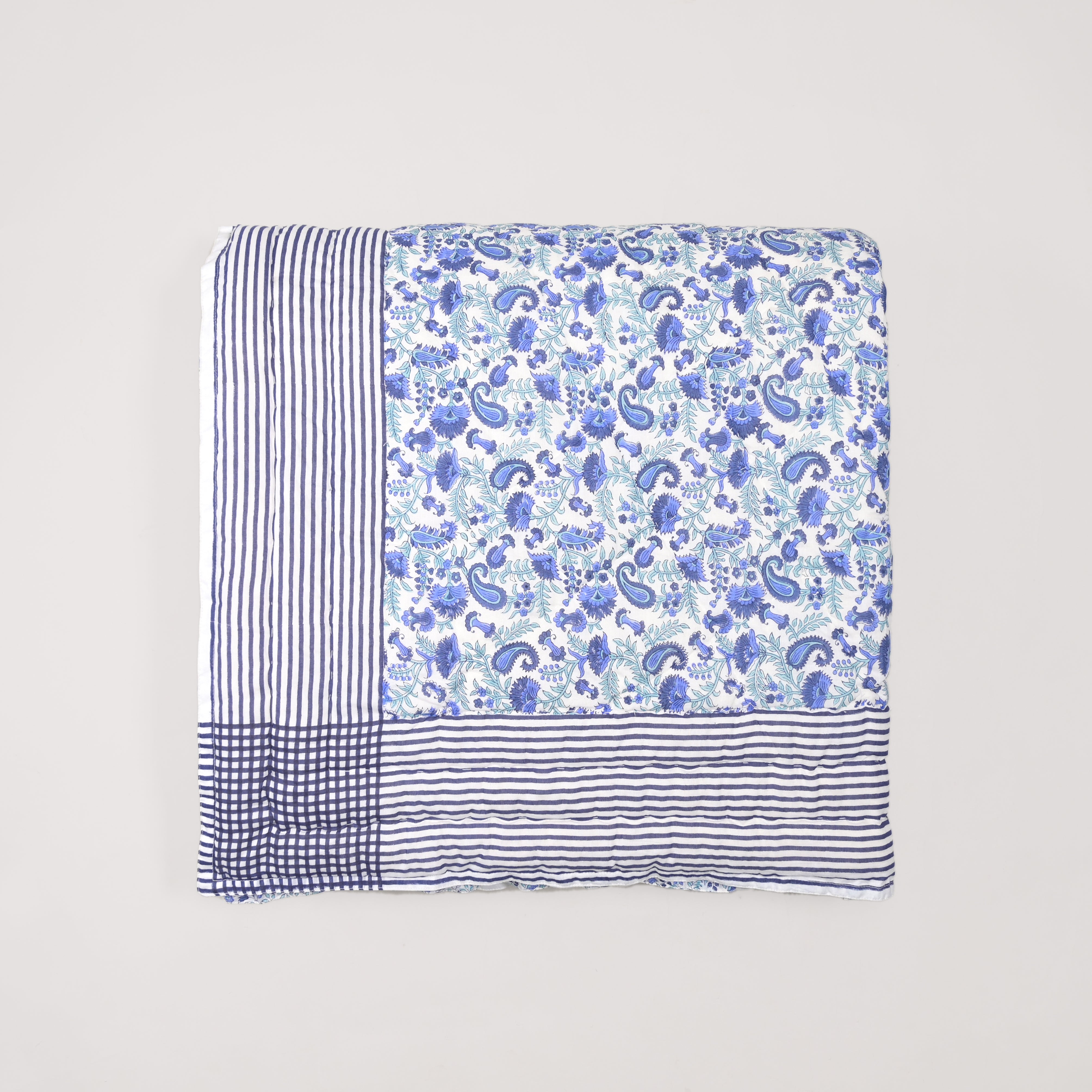 Anjuman Blue Block Printed Reversible Quilt