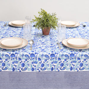 Anjuman Blue Block Printed Table Cover