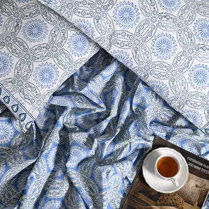 Splendour King Size Block Printed Cotton Bed Sheet Set