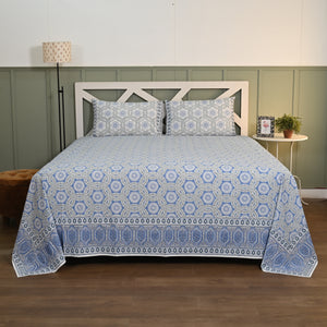 Splendour King Size Block Printed Cotton Bed Sheet Set
