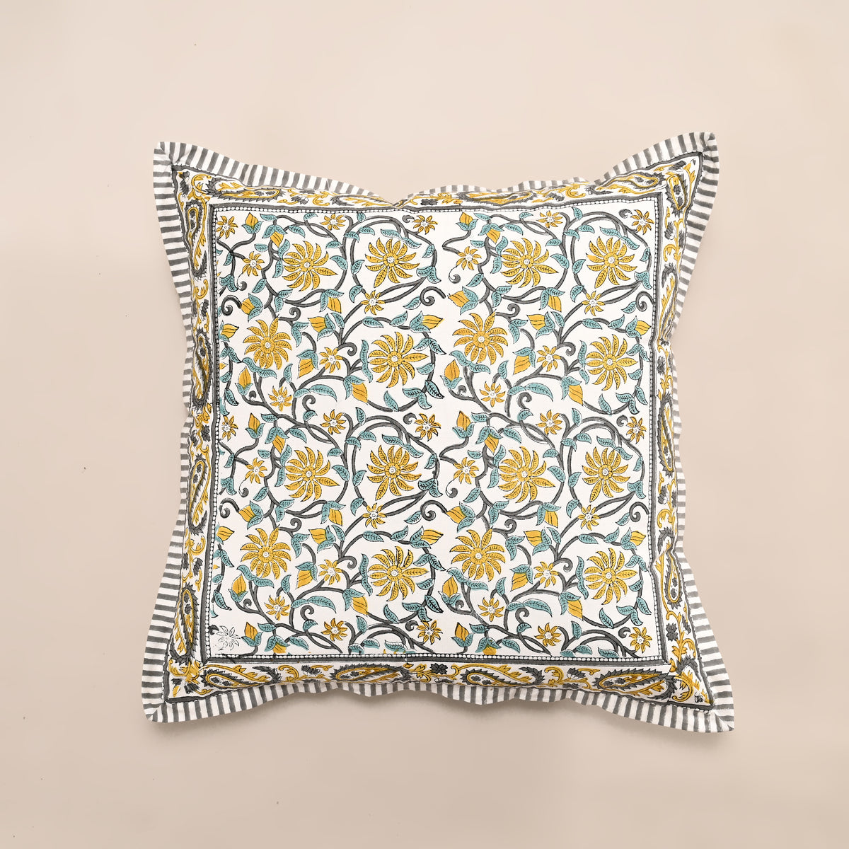 Mughal Classic – Reversible Block Printed Cushion Cover | 16" x 16"
