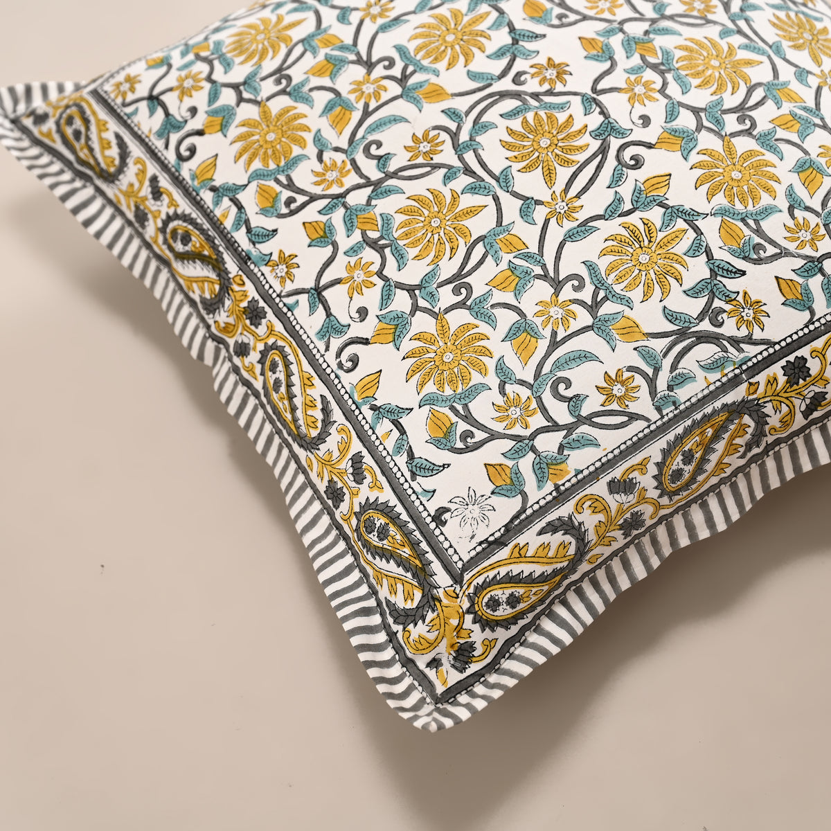 Mughal Classic – Reversible Block Printed Cushion Cover | 16" x 16"