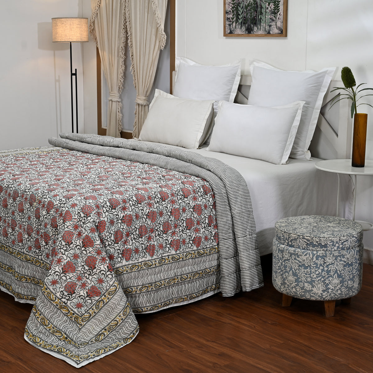 Kusumm Block Printed Reversible Quilt