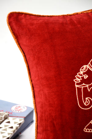 Royal Elephant – Embroidered Velvet Cushion Cover | 16" x 16"