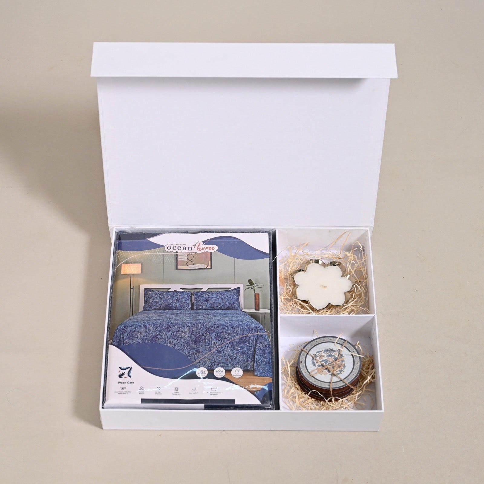 Aesthetic Bedding Box Set: Sheets, Scented Candle & Coaster | Perfect Gift