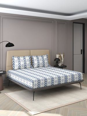 Rajvi Stria king size pure cotton bed sheet set with pillow covers from Ocean Home.