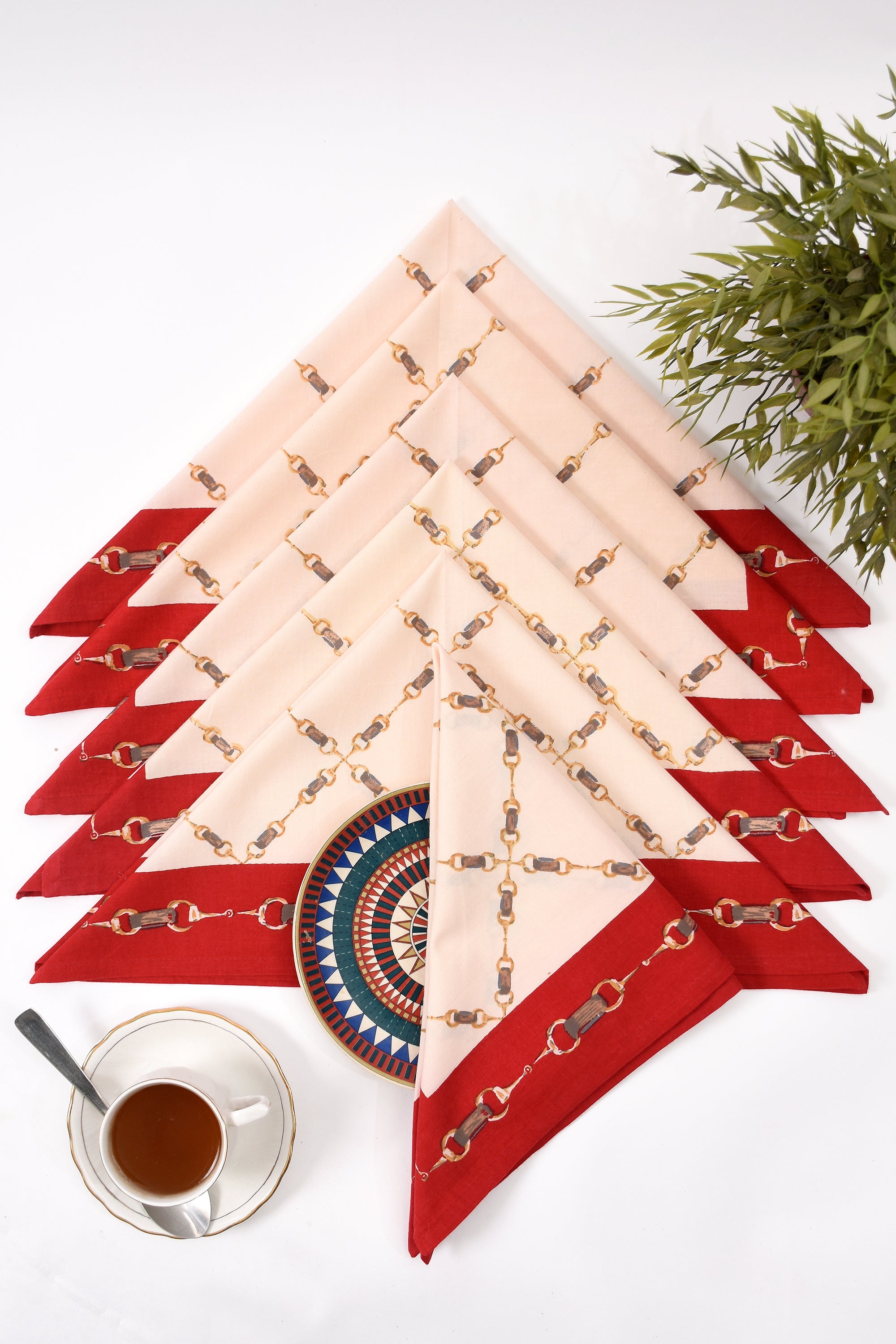 Luxury Equestrian Chain Print Cotton Dinner Napkins – Set of 6