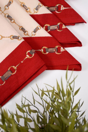 Luxury Equestrian Chain Print Cotton Dinner Napkins – Set of 6