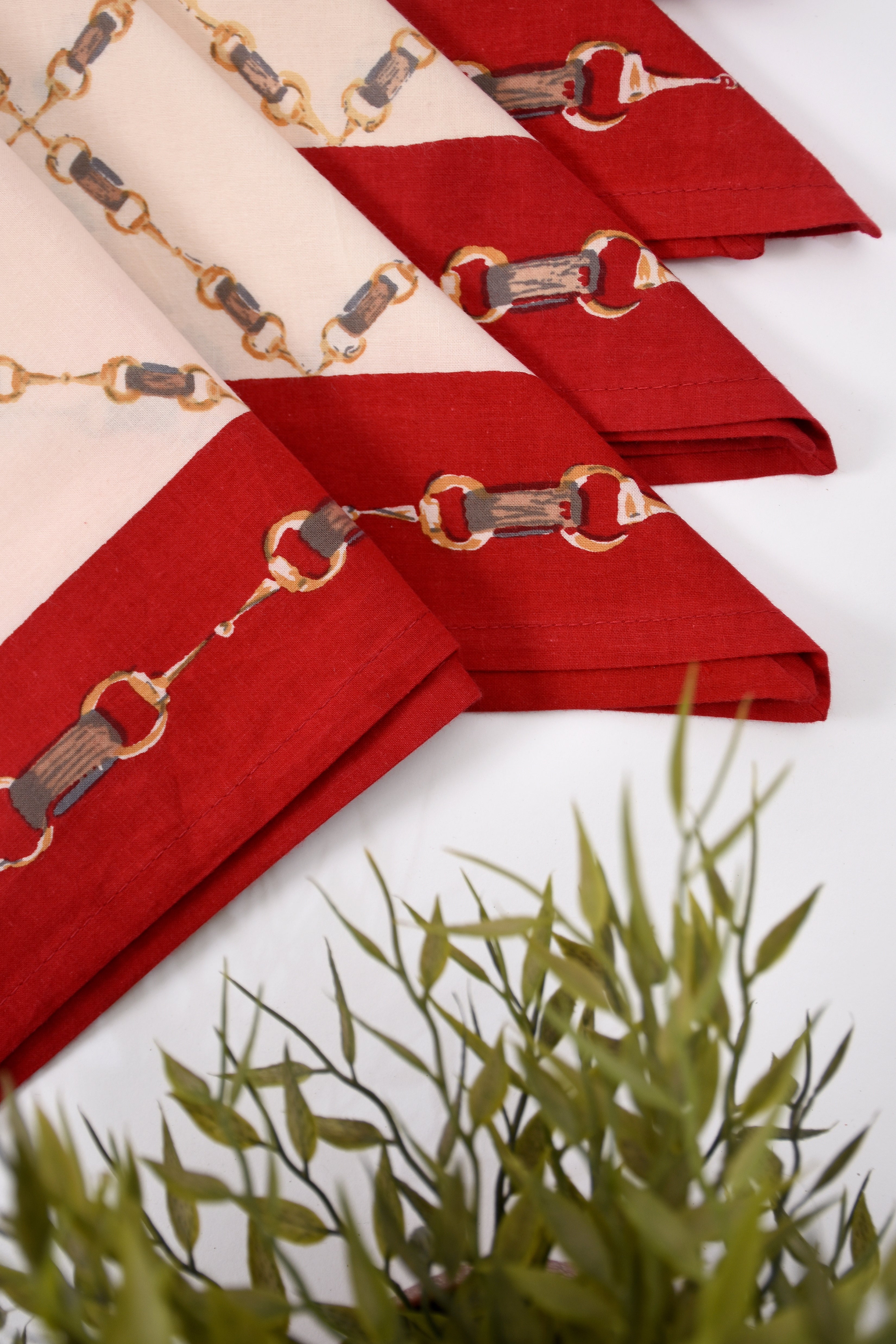 Luxury Equestrian Chain Print Cotton Dinner Napkins – Set of 6